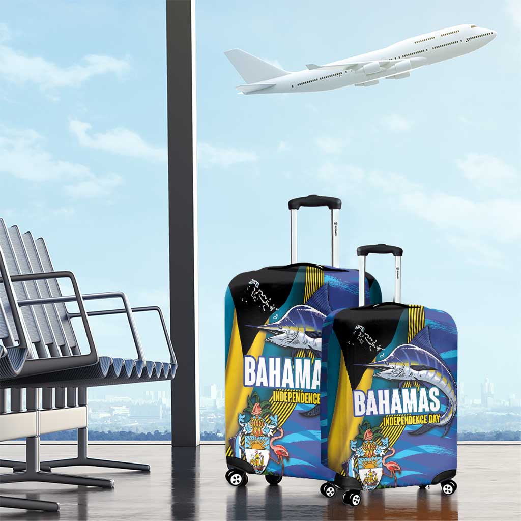 Bahamas Independence Day Luggage Cover National Flag Style with Blue Marlin and Emblem