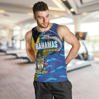 Bahamas Independence Day Men Tank Top National Flag Style with Blue Marlin and Emblem
