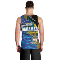 Bahamas Independence Day Men Tank Top National Flag Style with Blue Marlin and Emblem