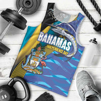 Bahamas Independence Day Men Tank Top National Flag Style with Blue Marlin and Emblem