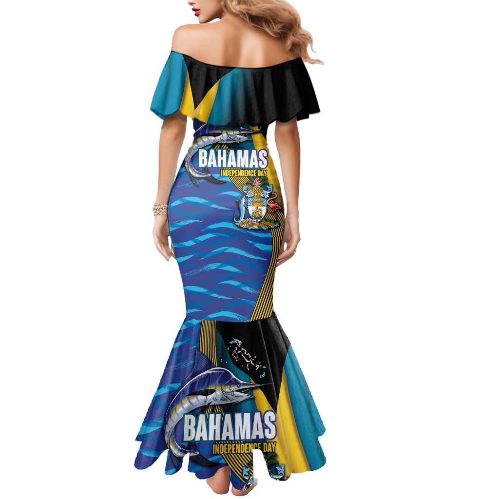 Bahamas Independence Day Mermaid Dress National Flag Style with Blue Marlin and Emblem
