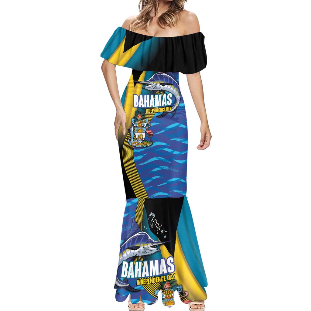 Bahamas Independence Day Mermaid Dress National Flag Style with Blue Marlin and Emblem