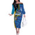 Bahamas Independence Day Off The Shoulder Long Sleeve Dress National Flag Style with Blue Marlin and Emblem