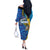 Bahamas Independence Day Off The Shoulder Long Sleeve Dress National Flag Style with Blue Marlin and Emblem