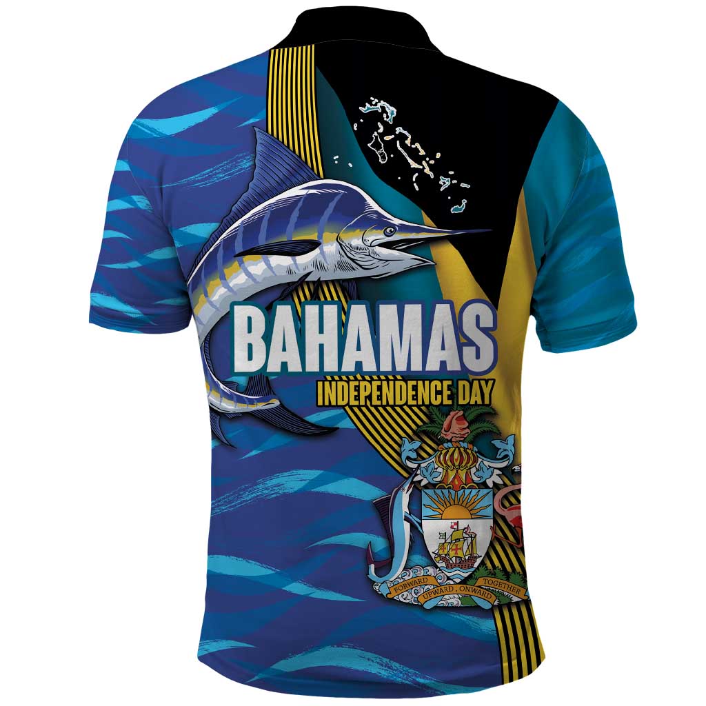 Bahamas Independence Day Polo Shirt National Flag Style with Blue Marlin and Emblem