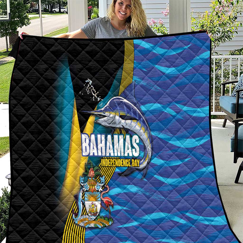 Bahamas Independence Day Quilt National Flag Style with Blue Marlin and Emblem