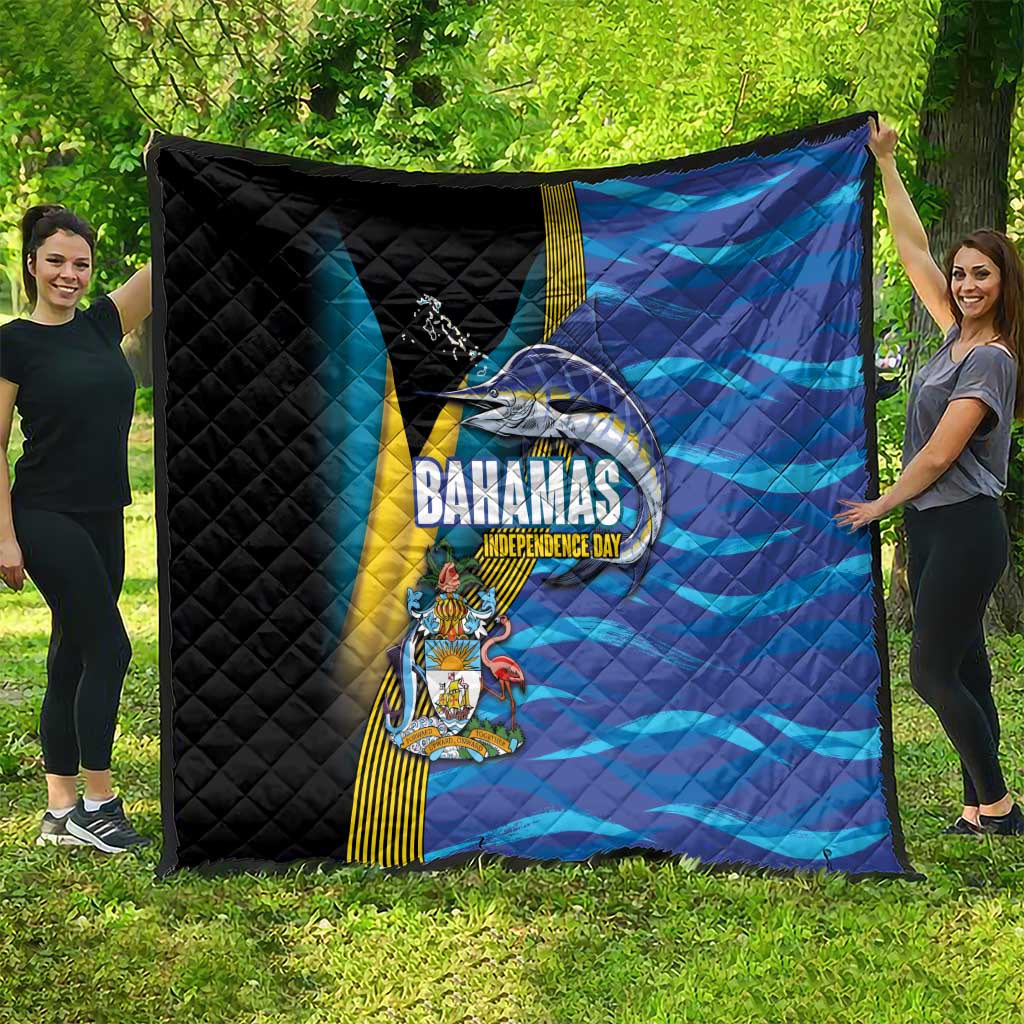 Bahamas Independence Day Quilt National Flag Style with Blue Marlin and Emblem