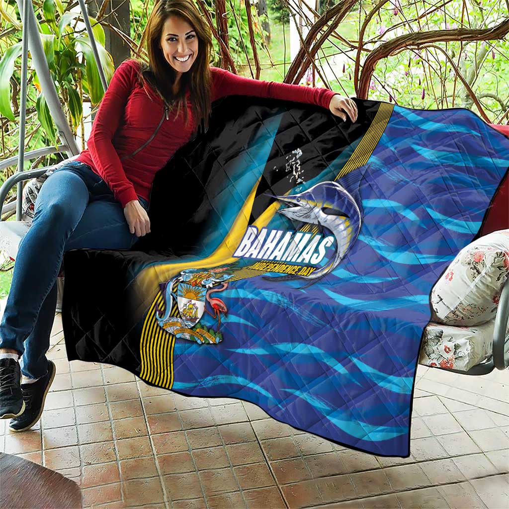 Bahamas Independence Day Quilt National Flag Style with Blue Marlin and Emblem