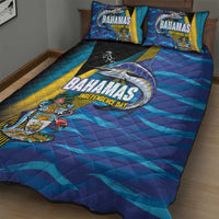 Bahamas Independence Day Quilt Bed Set National Flag Style with Blue Marlin and Emblem