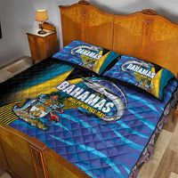 Bahamas Independence Day Quilt Bed Set National Flag Style with Blue Marlin and Emblem