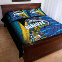Bahamas Independence Day Quilt Bed Set National Flag Style with Blue Marlin and Emblem