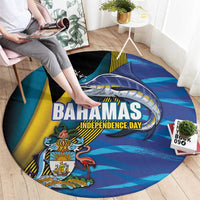 Bahamas Independence Day Round Carpet National Flag Style with Blue Marlin and Emblem