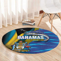 Bahamas Independence Day Round Carpet National Flag Style with Blue Marlin and Emblem