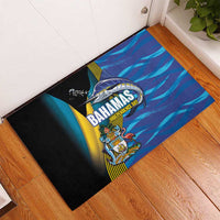Bahamas Independence Day Rubber Doormat National Flag Style with Blue Marlin and Emblem