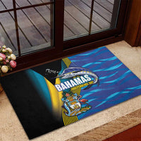 Bahamas Independence Day Rubber Doormat National Flag Style with Blue Marlin and Emblem