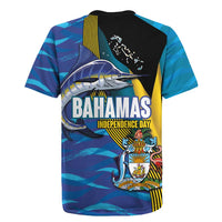 Bahamas Independence Day Rugby Jersey National Flag Style with Blue Marlin and Emblem