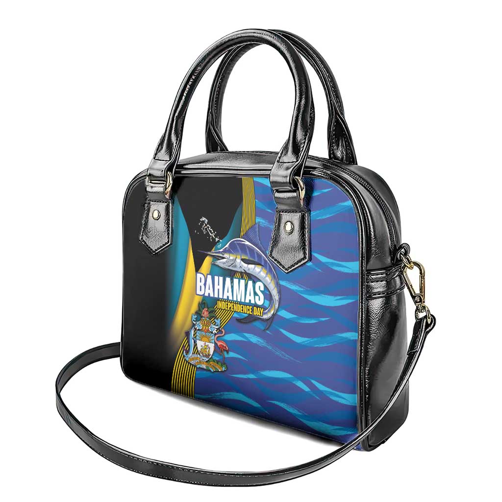 Bahamas Independence Day Shoulder Handbag National Flag Style with Blue Marlin and Emblem