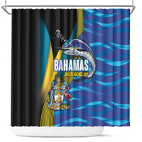 Bahamas Independence Day Shower Curtain National Flag Style with Blue Marlin and Emblem