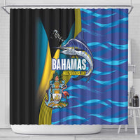 Bahamas Independence Day Shower Curtain National Flag Style with Blue Marlin and Emblem