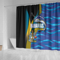 Bahamas Independence Day Shower Curtain National Flag Style with Blue Marlin and Emblem