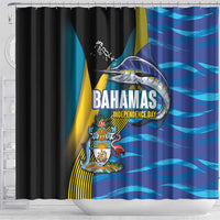 Bahamas Independence Day Shower Curtain National Flag Style with Blue Marlin and Emblem