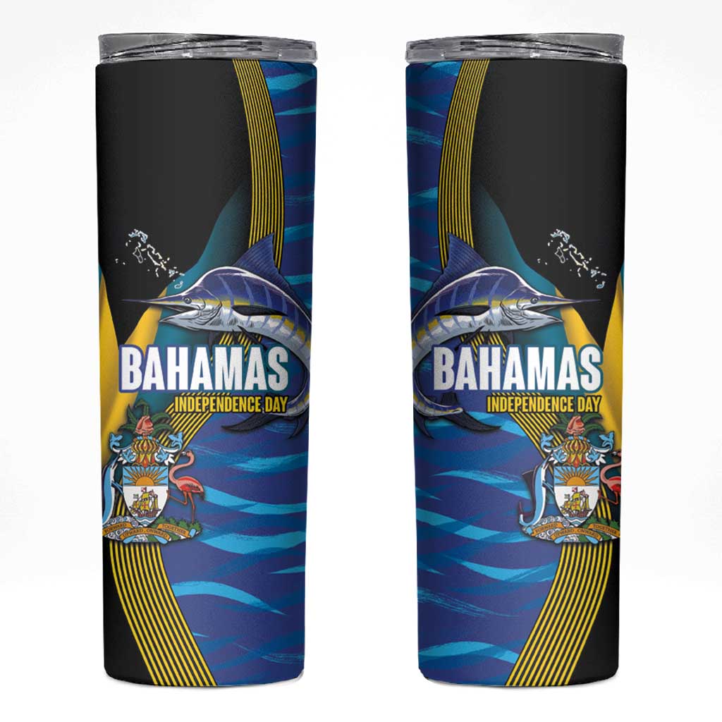 Bahamas Independence Day Skinny Tumbler National Flag Style with Blue Marlin and Emblem