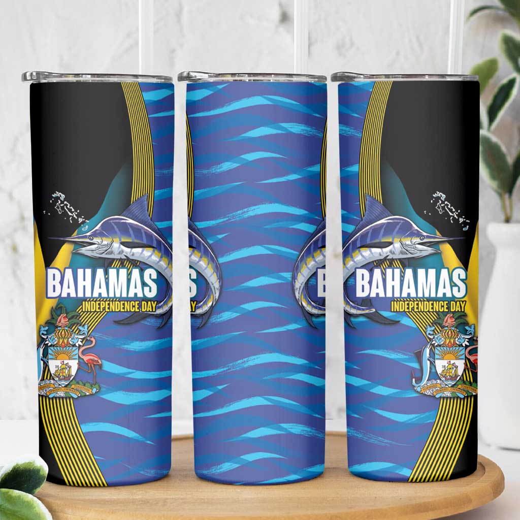 Bahamas Independence Day Skinny Tumbler National Flag Style with Blue Marlin and Emblem