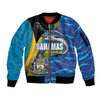 Bahamas Independence Day Sleeve Zip Bomber Jacket National Flag Style with Blue Marlin and Emblem
