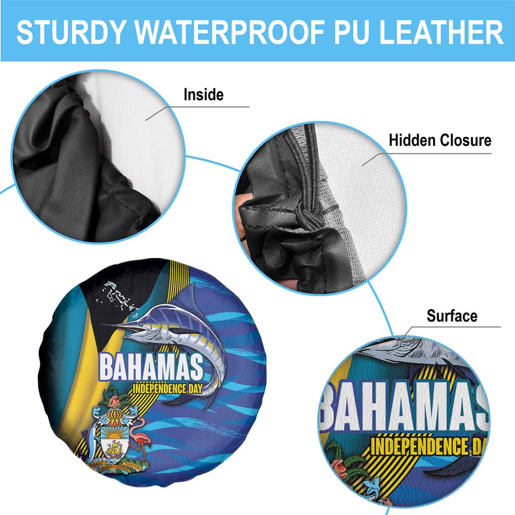 Bahamas Independence Day Spare Tire Cover National Flag Style with Blue Marlin and Emblem