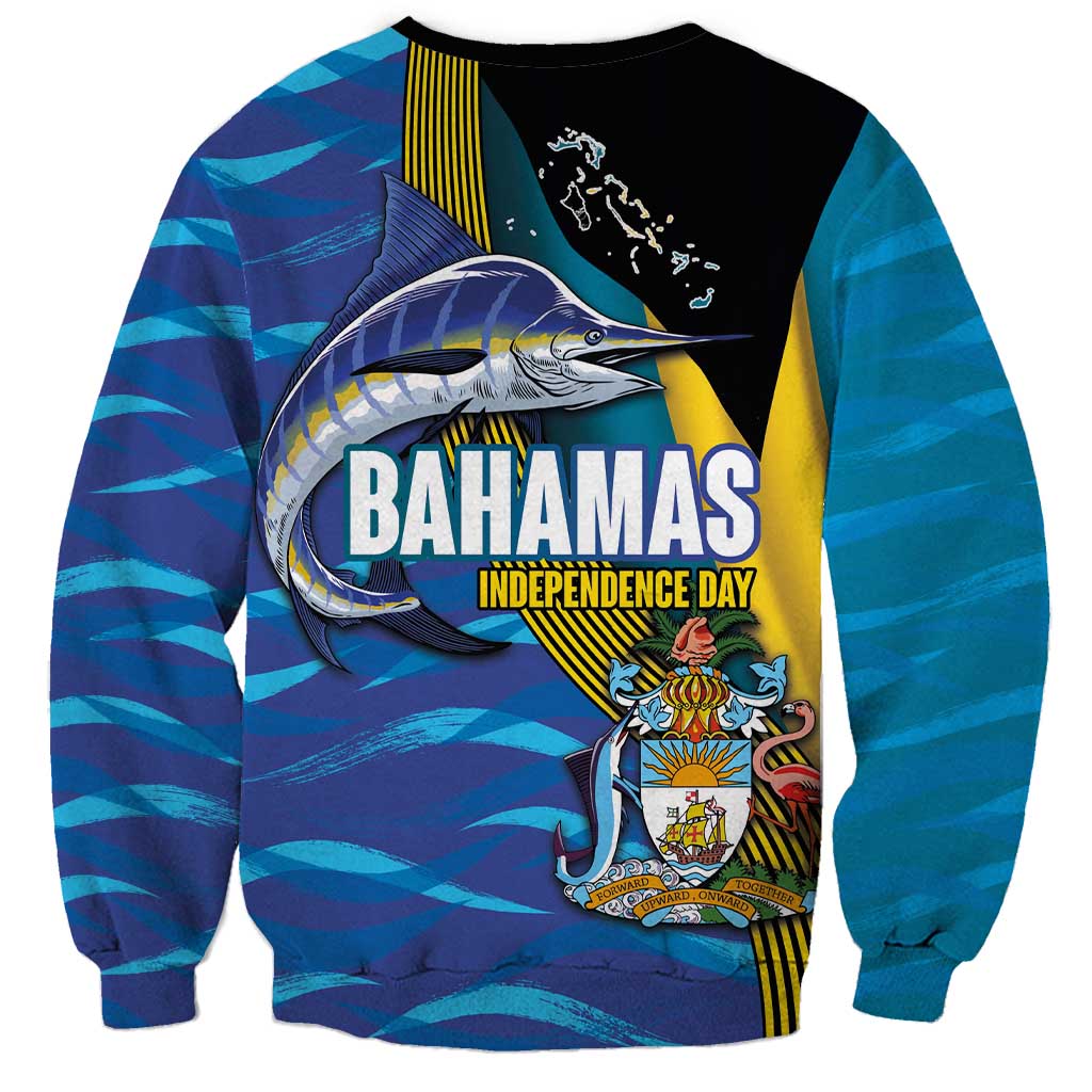 Bahamas Independence Day Sweatshirt National Flag Style with Blue Marlin and Emblem