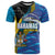 Bahamas Independence Day T Shirt National Flag Style with Blue Marlin and Emblem