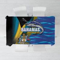 Bahamas Independence Day Tablecloth National Flag Style with Blue Marlin and Emblem