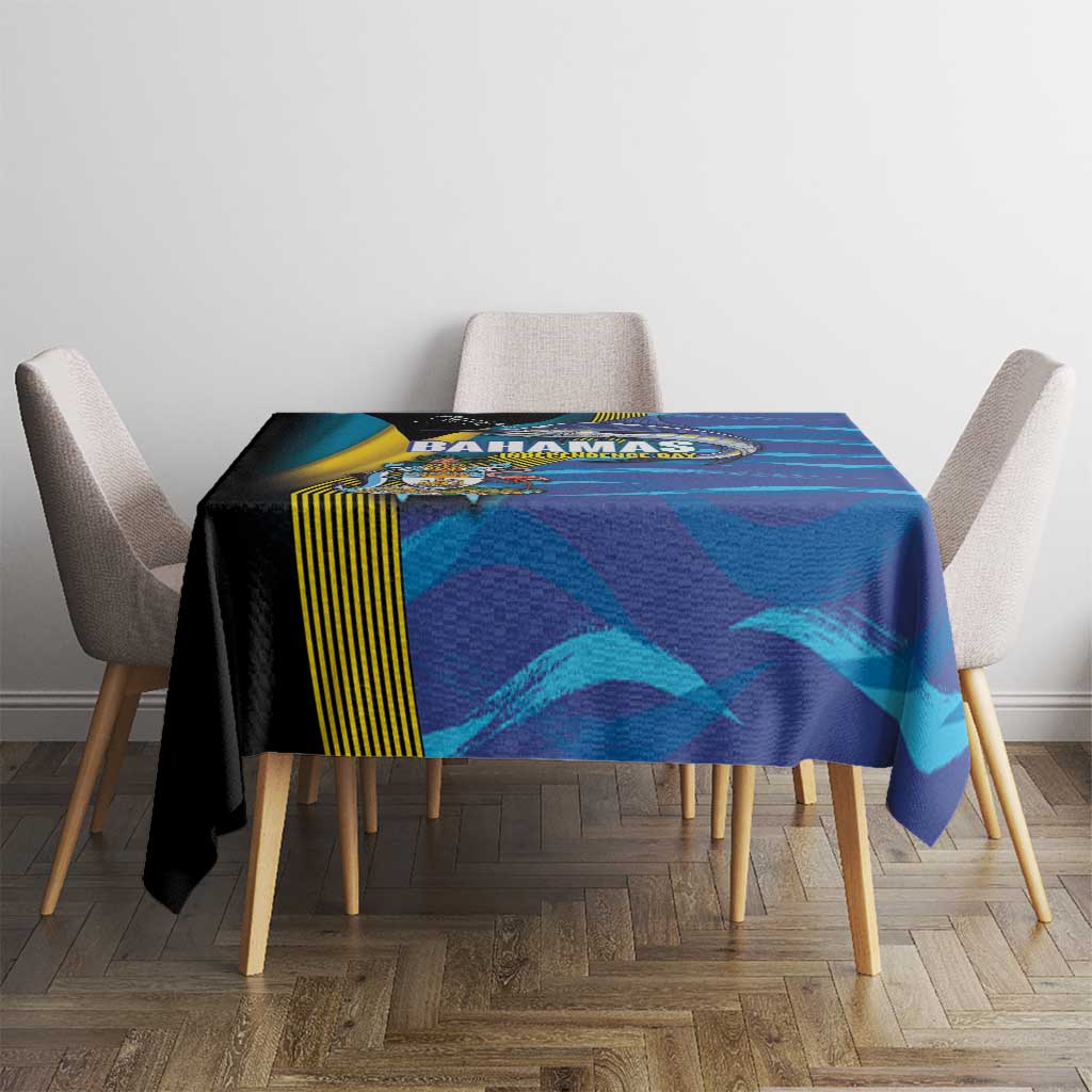 Bahamas Independence Day Tablecloth National Flag Style with Blue Marlin and Emblem