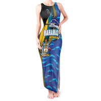 Bahamas Independence Day Tank Maxi Dress National Flag Style with Blue Marlin and Emblem