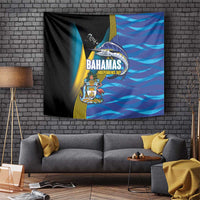 Bahamas Independence Day Tapestry National Flag Style with Blue Marlin and Emblem