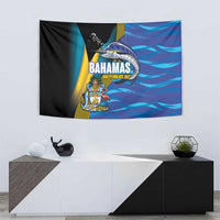 Bahamas Independence Day Tapestry National Flag Style with Blue Marlin and Emblem