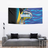 Bahamas Independence Day Tapestry National Flag Style with Blue Marlin and Emblem