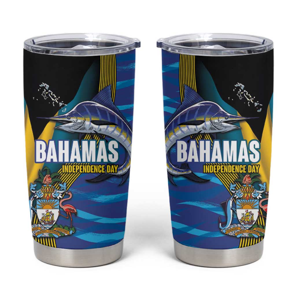 Bahamas Independence Day Tumbler Cup National Flag Style with Blue Marlin and Emblem
