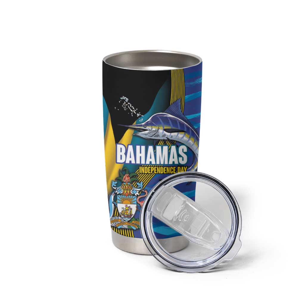 Bahamas Independence Day Tumbler Cup National Flag Style with Blue Marlin and Emblem