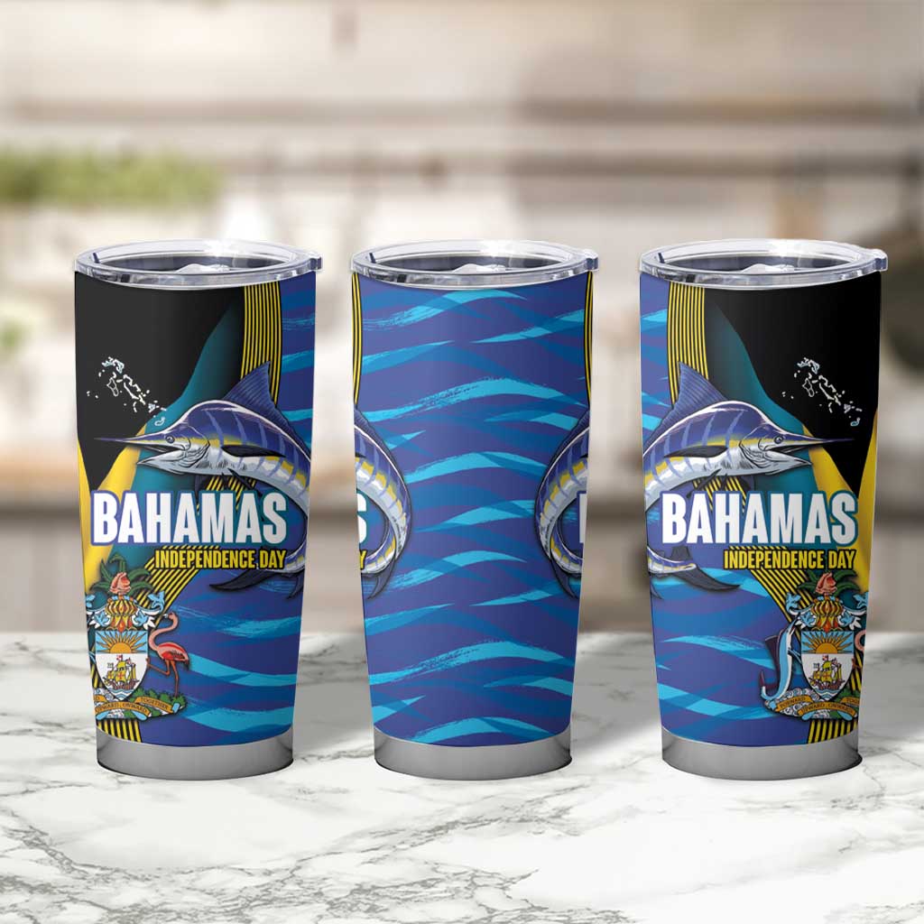 Bahamas Independence Day Tumbler Cup National Flag Style with Blue Marlin and Emblem