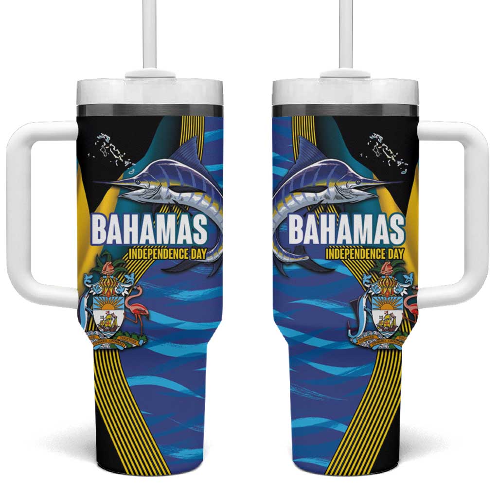 Bahamas Independence Day Tumbler With Handle National Flag Style with Blue Marlin and Emblem