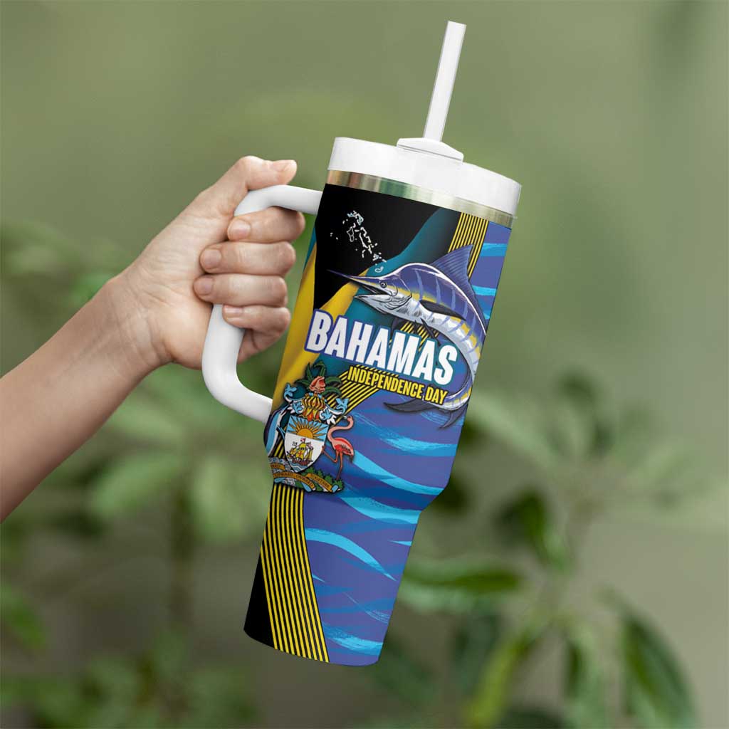 Bahamas Independence Day Tumbler With Handle National Flag Style with Blue Marlin and Emblem