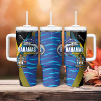 Bahamas Independence Day Tumbler With Handle National Flag Style with Blue Marlin and Emblem