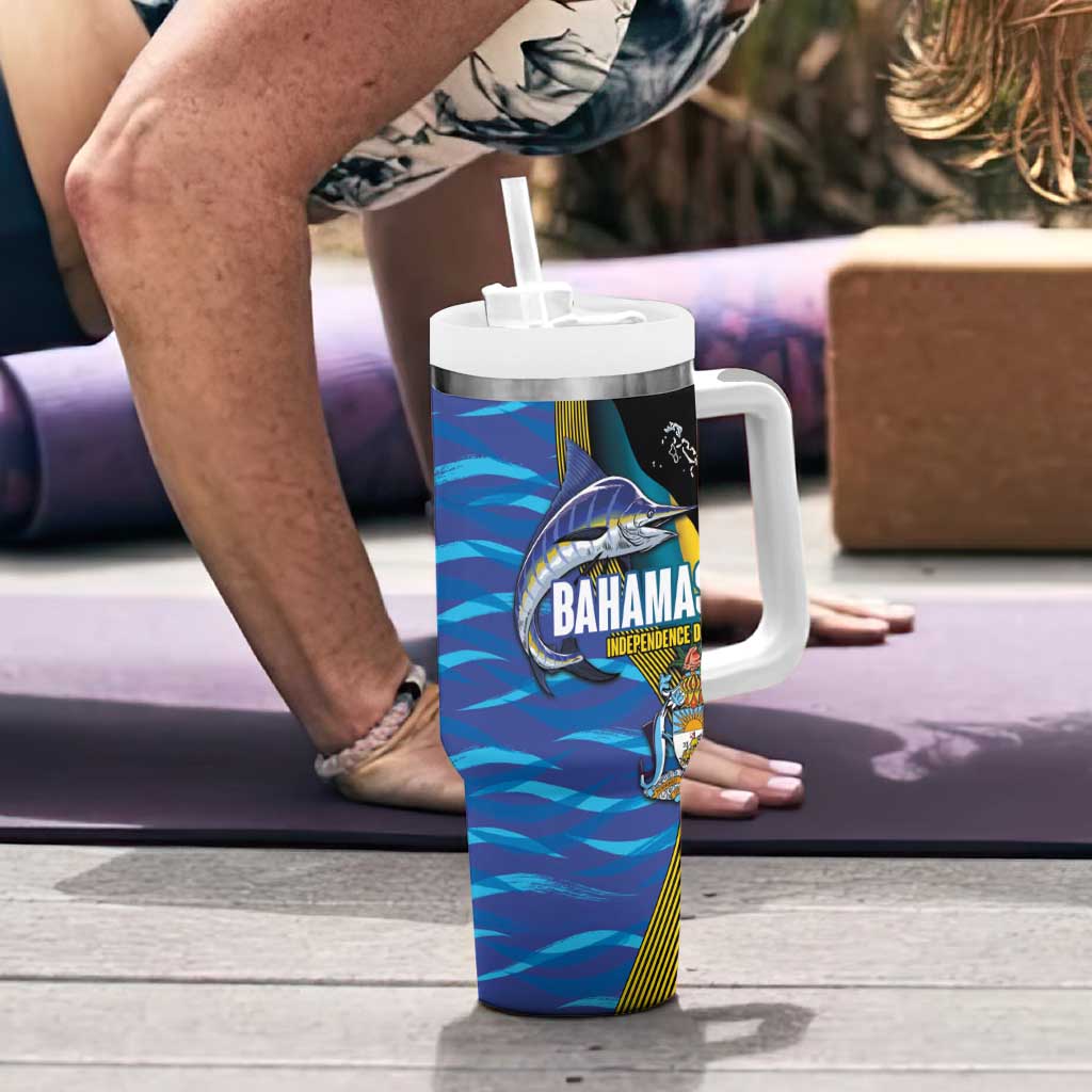 Bahamas Independence Day Tumbler With Handle National Flag Style with Blue Marlin and Emblem