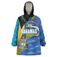 Bahamas Independence Day Wearable Blanket Hoodie National Flag Style with Blue Marlin and Emblem
