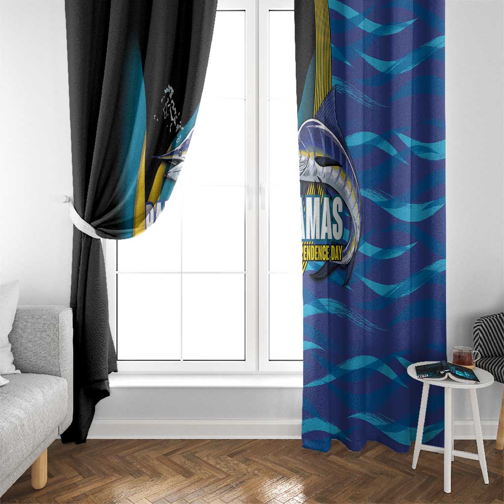 Bahamas Independence Day Window Curtain National Flag Style with Blue Marlin and Emblem