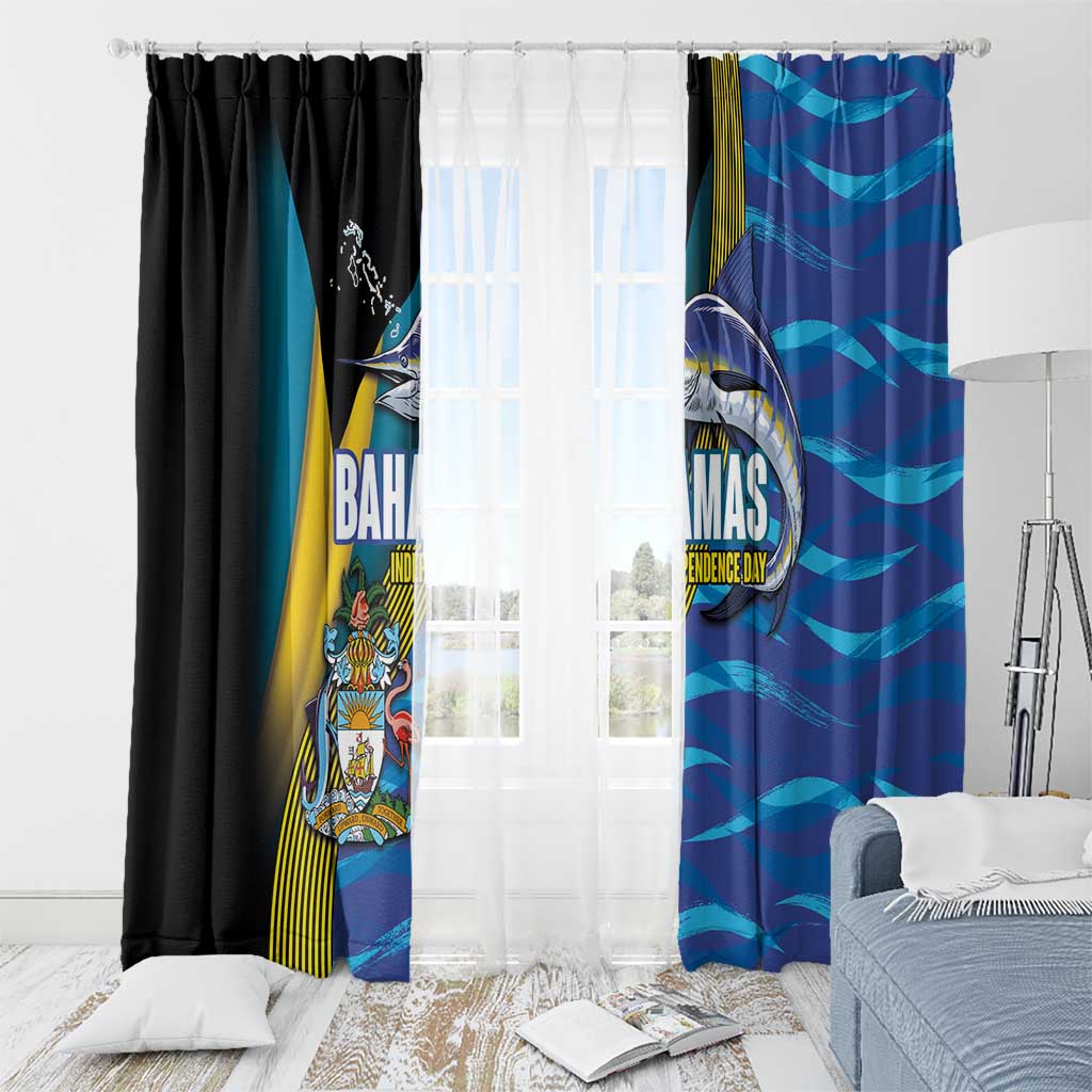 Bahamas Independence Day Window Curtain National Flag Style with Blue Marlin and Emblem