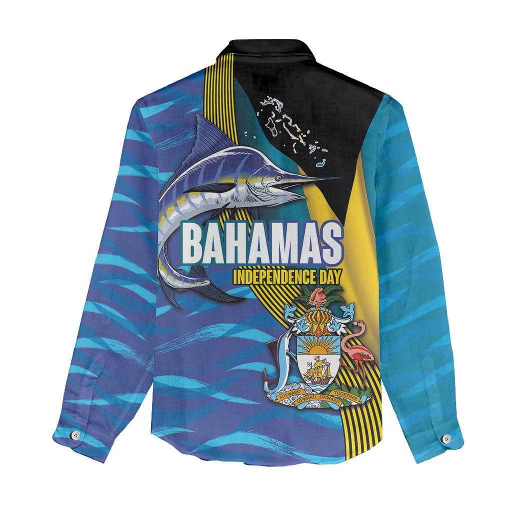Bahamas Independence Day Women Casual Shirt National Flag Style with Blue Marlin and Emblem