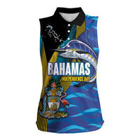 Bahamas Independence Day Women Sleeveless Polo Shirt National Flag Style with Blue Marlin and Emblem
