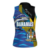 Bahamas Independence Day Women Sleeveless Polo Shirt National Flag Style with Blue Marlin and Emblem